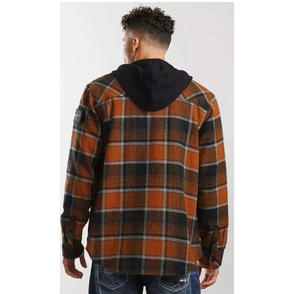Howitzer Style Men's Flannel Hooded Shacket ARTILLERY Military Grunt Biker - Picture 10 of 17